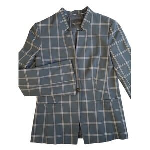 Banana Republic Blazer Women 2 Navy Windowpane Plaid Modern Machine‎ Washable